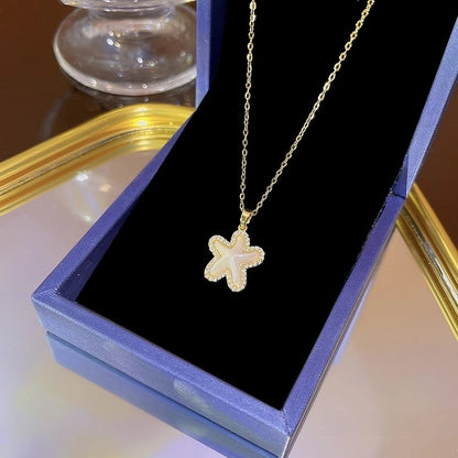 Elegant Classic Style Geometric Moon Bow Knot Titanium Steel Zircon Pendant Necklace