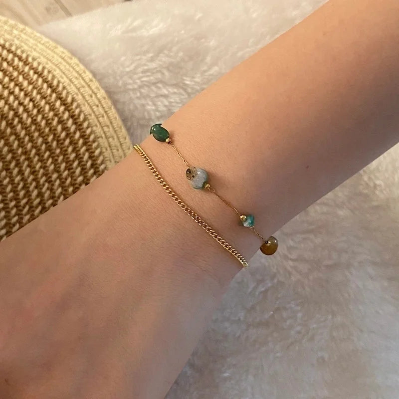 Beach Minimalist Shell 304 Stainless Steel Natural Stone 18K Gold Plated Bracelets In Bulk