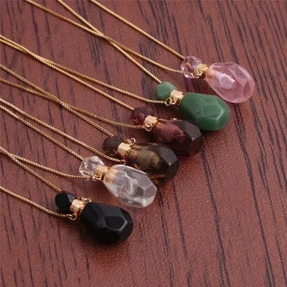 Fashion Semi-precious Stone Flame-shaped Perfume Bottle Alloy Necklace