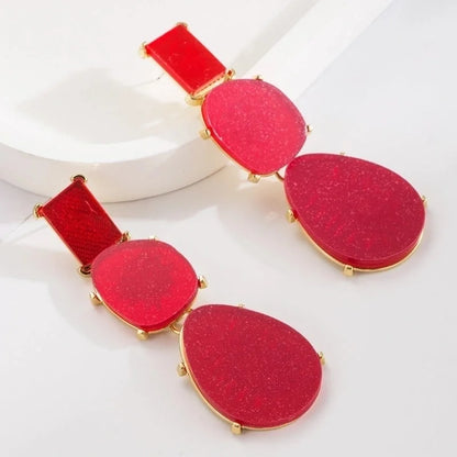 1 Pair Exaggerated Minimalist Geometric Inlay Alloy Resin Gold Plated Drop Earrings