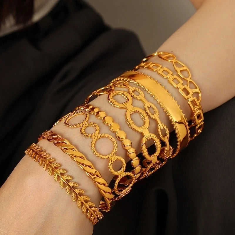 Titanium Steel 18K Gold Plated IG Style Cool Style Plating Circle Waves Bangle