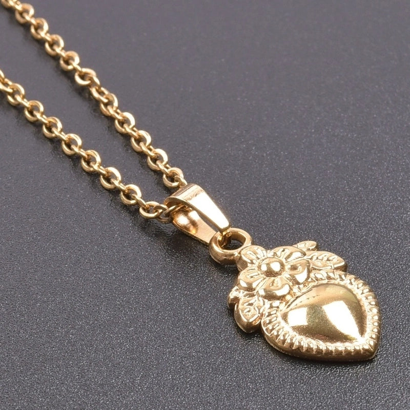 Casual Heart Shape Flower 304 Stainless Steel 18K Gold Plated Pendant Necklace Necklace Pendant