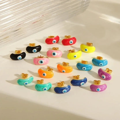 Y2K Sweet Devil's Eye Enamel Copper 18K Gold Plated Ear Studs