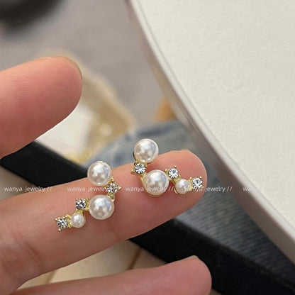1 Pair Fashion Leaf Flower Bow Knot Imitation Pearl Alloy Rhinestones Earrings
