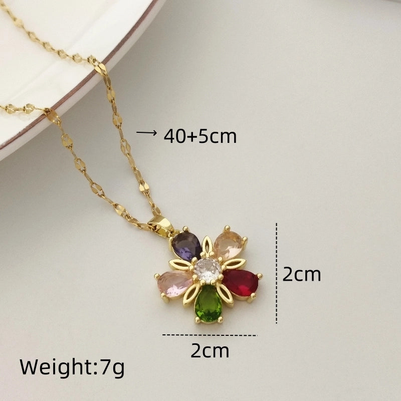 201 Stainless Steel Gold Plated Panda Jaguar Flower Large Diamond Glass Zircon Pendant Necklace