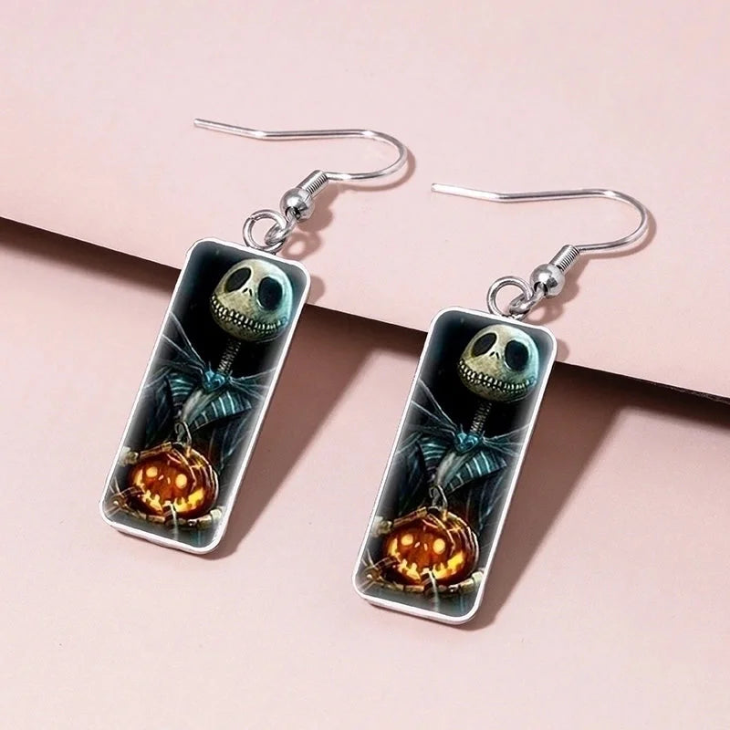1 Pair Hip-hop Punk Pumpkin Ghost Bat Inlay Stainless Steel Glass Drop Earrings