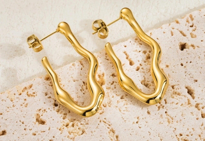 1 Pair Minimalist Geometric 304 Stainless Steel 18K Gold Plated Earrings