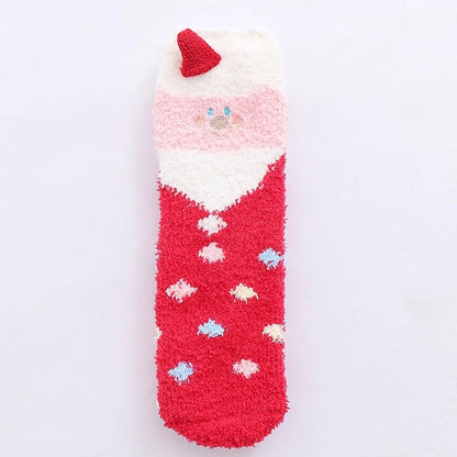 29 Cartoon Straight Embroidered Three-dimensional Animal Coral Fleece Christmas Warm Home Floor Socks Half Velvet Tube Socks