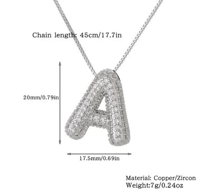 Copper Inlay Letter Zircon Pendant Necklace