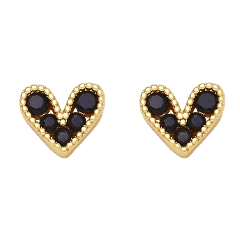 Fashion Heart Copper Artificial Gemstones 18k Gold Plated Earrings Ear Studs