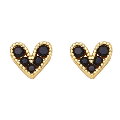 Fashion Heart Copper Artificial Gemstones 18k Gold Plated Earrings Ear Studs