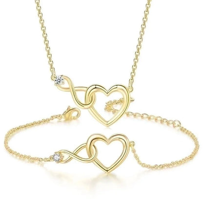 Sweet Minimalist Infinity Heart Shape Copper Inlay Zircon Bracelets Necklace