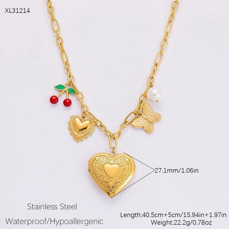 IG Style Sweet Heart Shape Flower Butterfly 304 Stainless Steel 18K Gold Plated Pearl Bracelets Necklace