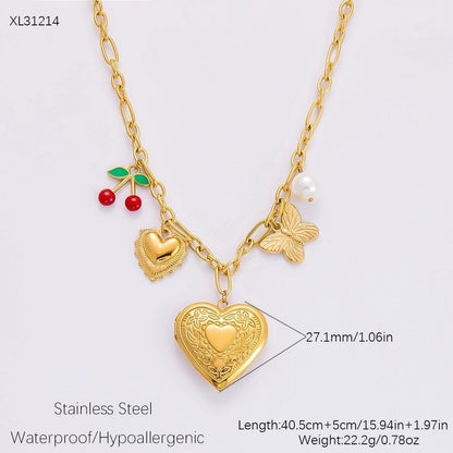IG Style Sweet Heart Shape Flower Butterfly 304 Stainless Steel 18K Gold Plated Pearl Bracelets Necklace