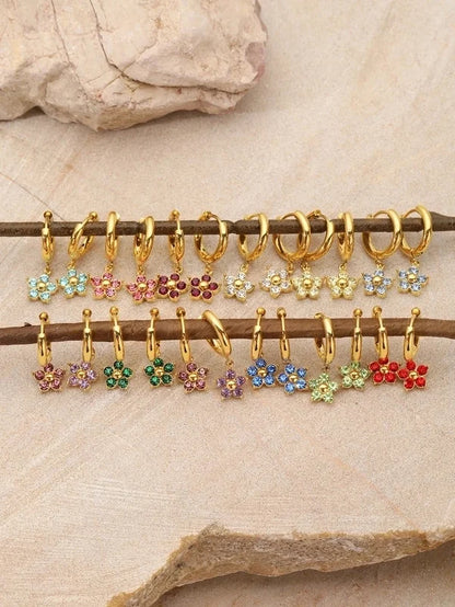 1 Pair Elegant Flower Plating Inlay 304 Stainless Steel Rhinestones 18K Gold Plated Drop Earrings