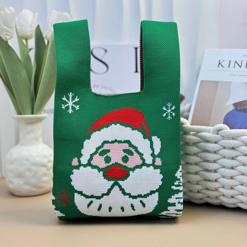Christmas Apple Knitted Handbag Handbag Gift Bag Handheld Casual Tote Bag Lunch Box Bag Mobile Phone Bag
