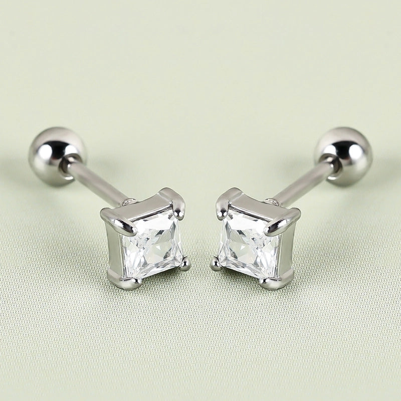 1 Pair Minimalist Classic Style Shiny Geometric Polishing Inlay 304 Stainless Steel Zircon Cartilage Earrings