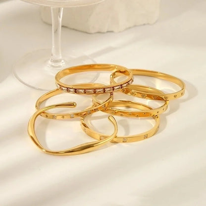 Minimalist Shiny Solid Color 316L Stainless Steel 18K Gold Plated Zircon Bangle In Bulk