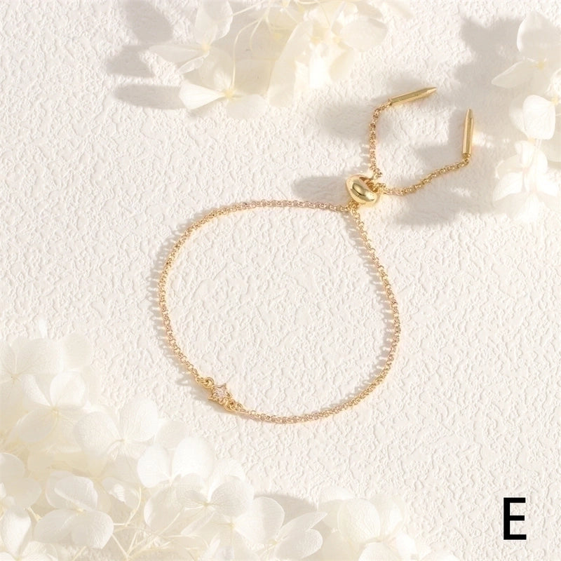 Copper 18K Gold Plated IG Style Minimalist Commute Geometric Rectangle Inlay Zircon Bracelets