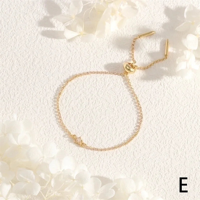 Copper 18K Gold Plated IG Style Minimalist Commute Geometric Rectangle Inlay Zircon Bracelets