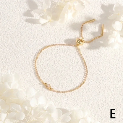 Copper 18K Gold Plated IG Style Minimalist Commute Geometric Rectangle Inlay Zircon Bracelets