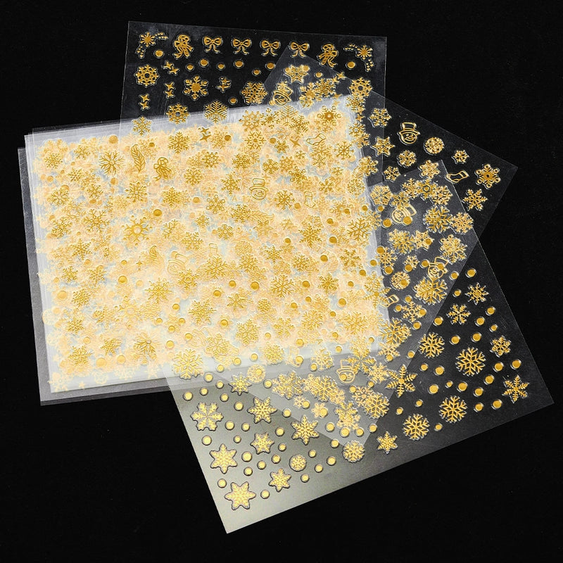 Christmas Snowflake Nail Stickers Laser Golden Silver Snowflake Nail Stickers Set Valentine's Day Nail Decoration Stickers