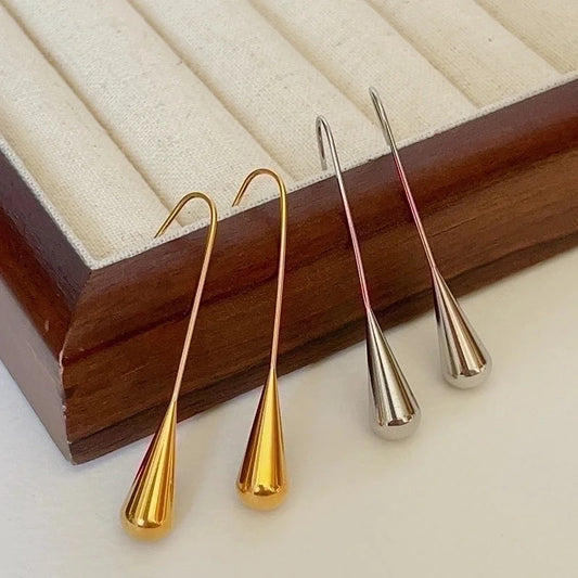 1 Pair Minimalist Water Droplets Titanium Steel Plating Drop Earrings