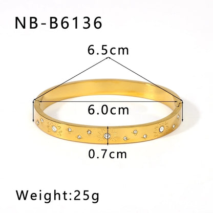 Vintage Style Minimalist Classic Style Geometric 304 Stainless Steel 18K Gold Plated Zircon Bangle In Bulk