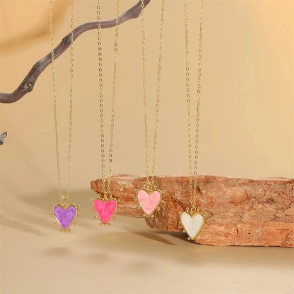 Vintage Style Minimalist Commute Heart Shape Copper Enamel 14K Gold Plated Pendant Necklace