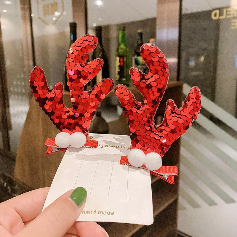 Cartoon Style Christmas Tree Antlers Sequin Sequins Hair Clip 1 Pair