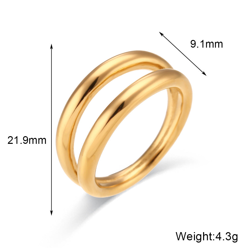 Minimalist Fashion Round Geometric Stainless Steel 18K Gold Plated Rings