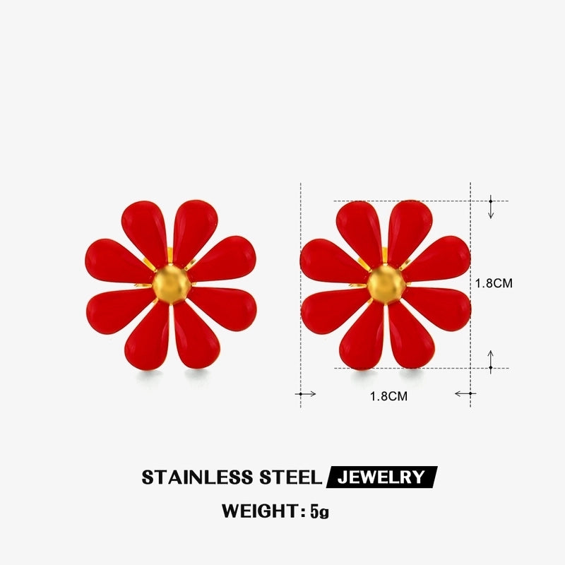 Minimalist Classic Style Flower 304 Stainless Steel Resin 18K Gold Plated Enamel Rings Earrings