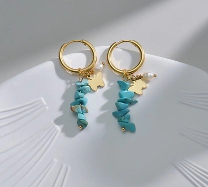 1 Pair Fashion Geometric Plating 304 Stainless Steel Natural Stone 18K Gold Plated Stainless Steel Earrings