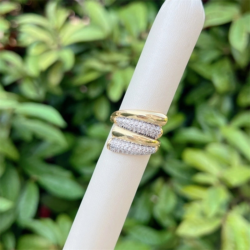 Copper 18K Gold Plated Inlay Geometric Zircon Open Rings