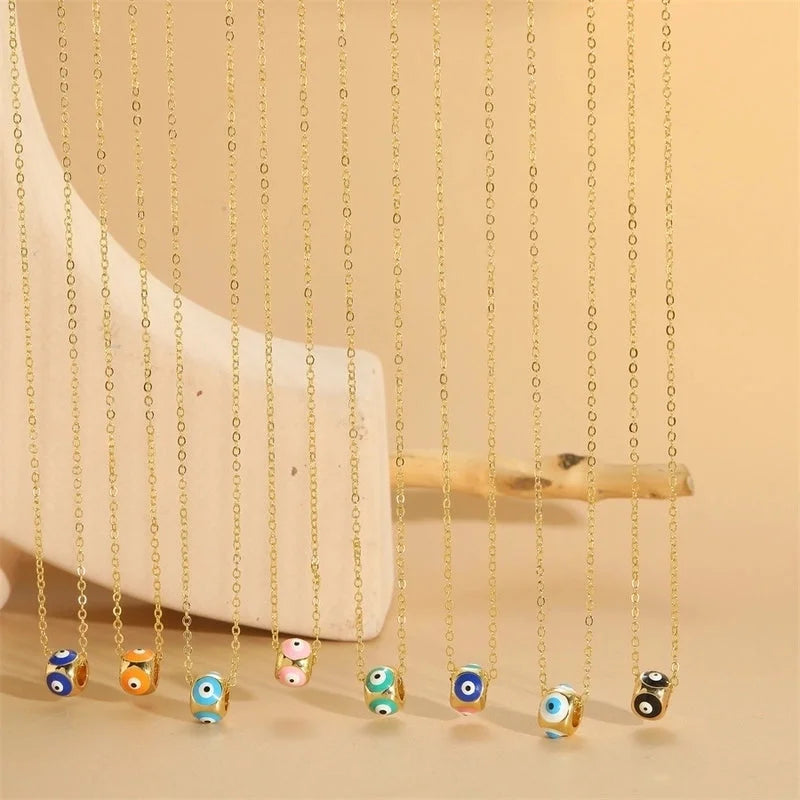 Copper Enamel Devil\'s Eye Pendant Necklace