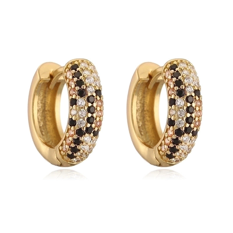 Copper 18K Gold Plated Enamel Inlay Round Snake Pattern Leopard Zircon Bracelets Earrings