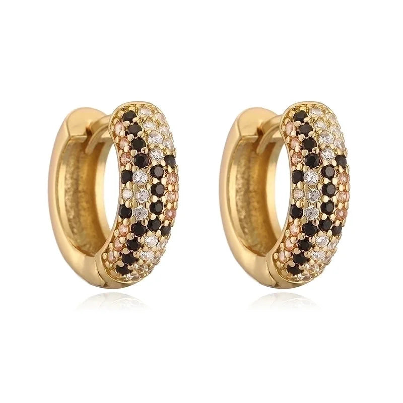Copper 18K Gold Plated Enamel Inlay Round Snake Pattern Leopard Zircon Bracelets Earrings