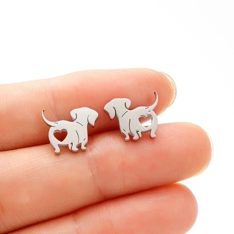 1 Pair Minimalist Dog Plating 304 Stainless Steel 18K Gold Plated Ear Studs