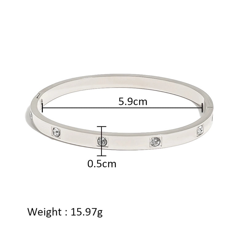 Minimalist Shiny Solid Color 316L Stainless Steel 18K Gold Plated Zircon Bangle In Bulk