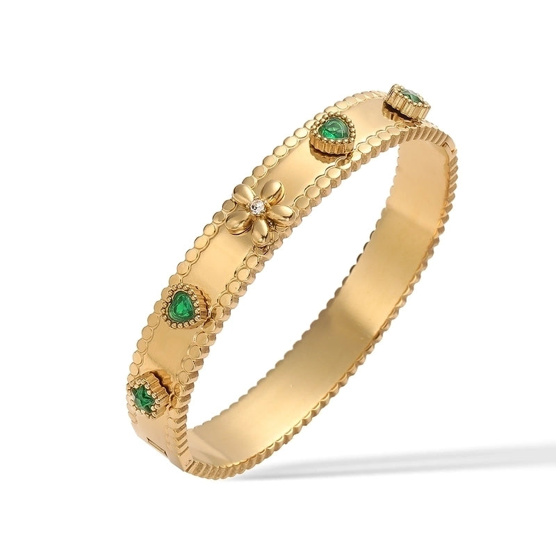 Retro Minimalist Commute Heart Shape Flower 304 Stainless Steel Zircon Bangle In Bulk