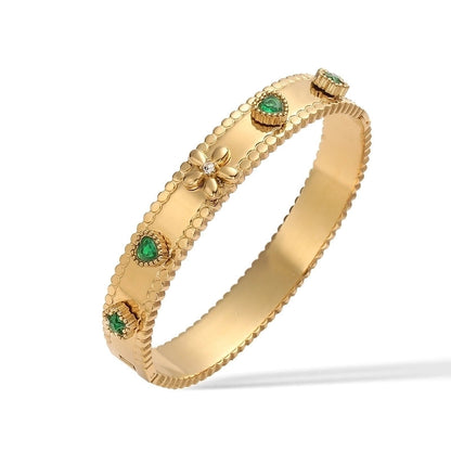 Retro Minimalist Commute Heart Shape Flower 304 Stainless Steel Zircon Bangle In Bulk