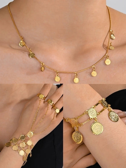 Copper 18K Gold Plated Minimalist Classic Style Plating Coin Bracelets Necklace