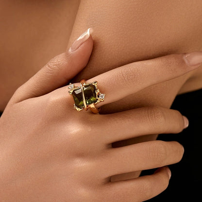 Copper 18K Gold Plated Inlay Semicircle Round Petal Zircon Open Rings