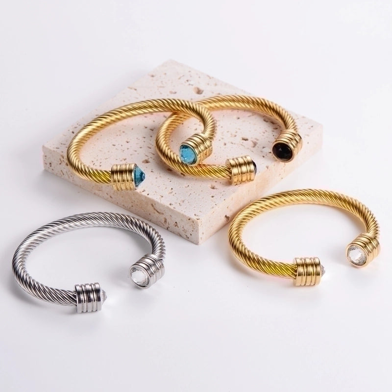 304 Stainless Steel 18k Gold Plated Hip-hop Inlay Geometric Acrylic Pearl Bangle