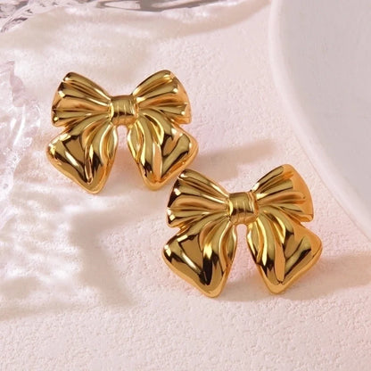 1 Pair Casual Minimalist Classic Style Bow Knot 304 Stainless Steel Imitation Gold Ear Studs