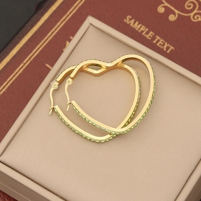 1 Pair Retro Commute Star Water Droplets Heart Shape Inlay Stainless Steel Rhinestones 18K Gold Plated Earrings