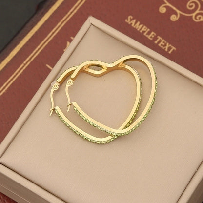 1 Pair Retro Commute Star Water Droplets Heart Shape Inlay Stainless Steel Rhinestones 18K Gold Plated Earrings