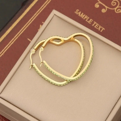 1 Pair Retro Commute Star Water Droplets Heart Shape Inlay Stainless Steel Rhinestones 18K Gold Plated Earrings