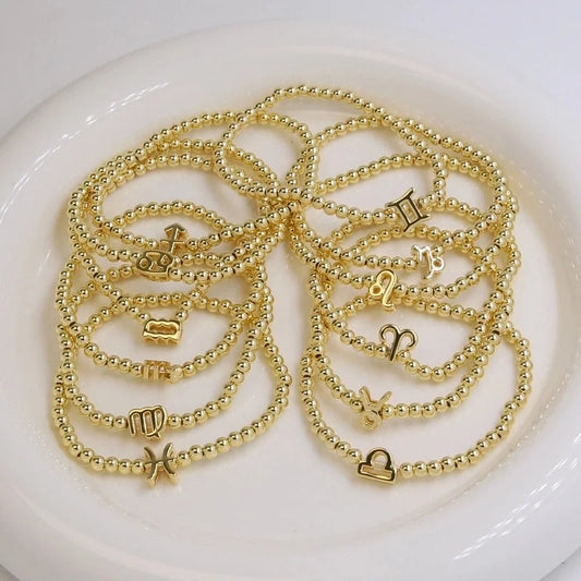 Hot Selling New 18K Brass Twelve 12 Constellation Light Bead Copper Bead Beaded Filament Adjustable Bracelet