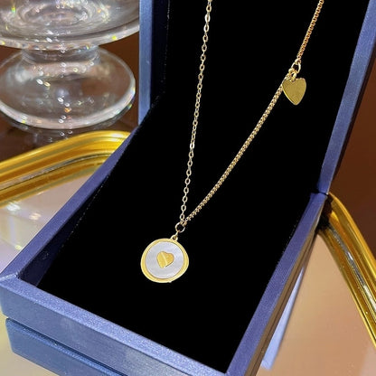 Elegant Classic Style Geometric Moon Bow Knot Titanium Steel Zircon Pendant Necklace